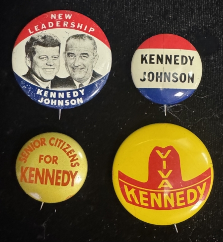 New Store Items 1960 JOHN F. KENNEDY CAMPAIGN BUTTON LOT, 4 DIFFERENT INCLUDING A JUGATE-EXC+!