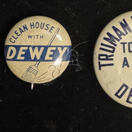 New Store Items 1948 THOMAS DEWEY LOT OF 3 CAMPAIGN BUTTONS INCLUDING “TRUMAN WAS SCREWY” EXC+!