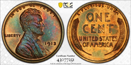 Lincoln Cents (Wheat) 1913 MATTE PROOF LINCOLN CENT – PCGS PR-65 RB, REALLY PRETTY & TOUGH GEM!