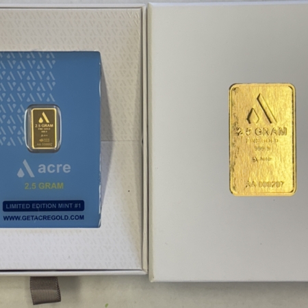 Bullion ACRE 2.5 GRAM .9999 FINE GOLD BAR, LIMITED EDITION MINT #1, SEALED W/ SERIAL #