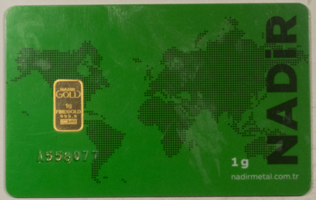 Bullion NADIR 1 GRAM .9999 FINE GOLD BAR ON HARD CARD WITH SERIAL NUMBER!