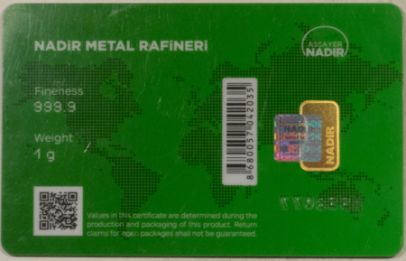 Bullion NADIR 1 GRAM .9999 FINE GOLD BAR ON HARD CARD WITH SERIAL NUMBER!