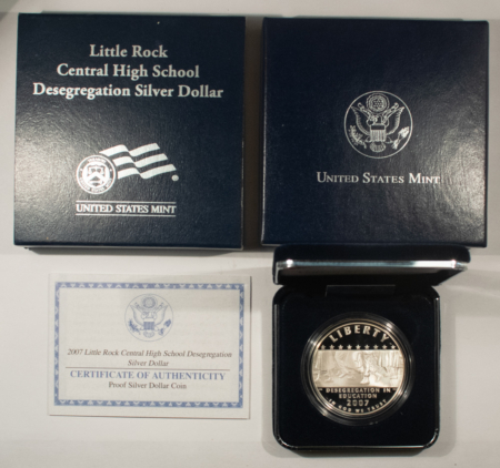 Modern Commems 2007-P LITTLE ROCK CENTRAL HIGH DESEGREGATION SILVER DOLLAR – GEM PROOF W/ OGP!
