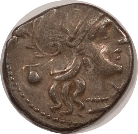 Ancient Coins CA 137 BC ROMAN REPUBLIC AR DERARIUS FOSTLUS 19MM 3.7 GR NICE VF-XF, OFF CENTER