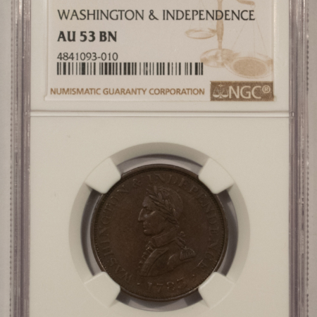 Colonials 1783 GRIPPED EDGE SMALL BUST WASHINGTON & INDEPENDENCE COLONIAL – NGC AU-53 BN