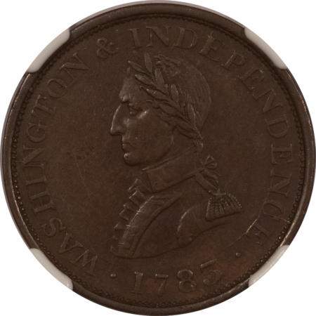 Colonials 1783 GRIPPED EDGE SMALL BUST WASHINGTON & INDEPENDENCE COLONIAL – NGC AU-53 BN