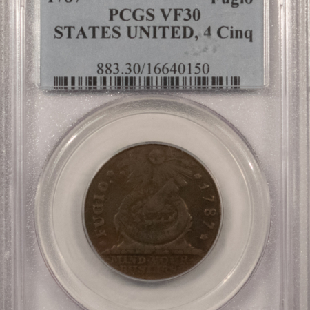 Colonials 1787 FUGIO CENT, STATES UNITED, 4 CINQ – PCGS VF-30, NICE FOR THE GRADE!
