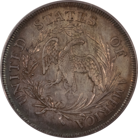 Dollars 1797 DRAPED BUST DOLLAR, 9X7 STARS, LG LETTERS – PCGS AU-53, SO FRESH, ORIGINAL!