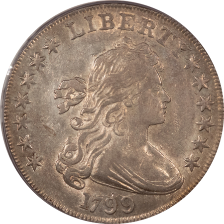 Dollars 1799 DRAPED BUST DOLLAR, B-16 BB-158 – PCGS AU-53, 55+ QUALITY, SUPER FRESH, PQ!