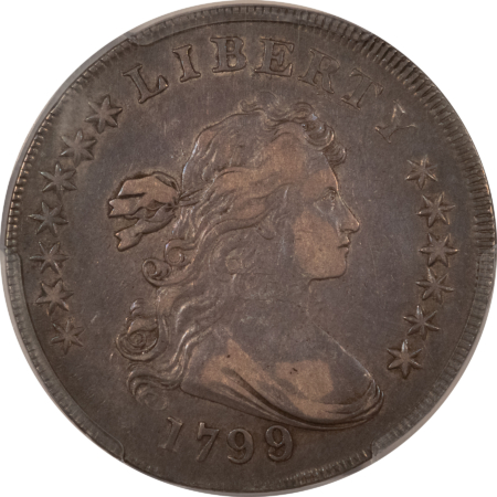 CAC Approved Coins 1799/8 DRAPED BUST DOLLAR, 13 REVERSE STARS – PCGS VF-35 CAC ORIGINAL WHOLESOME!