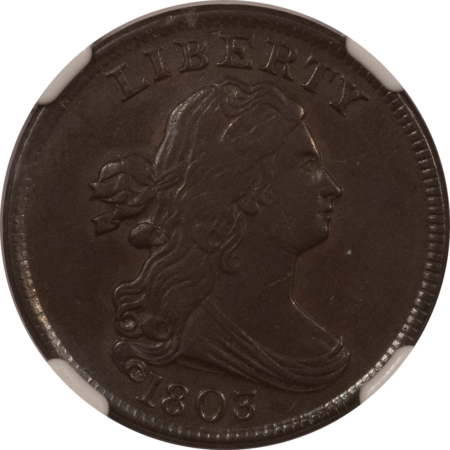 Draped Bust Half Cents 1803 DRAPED BUST HALF CENT – NGC AU-53 BN, EVEN BROWN & SO PLEASING!