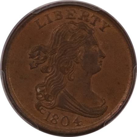 Draped Bust Half Cents 1804 DRAPED BUST HALF CENT PLAIN 4 NO STEMS PCGS MS-63 BN MEDIUM BROWN & PERFECT