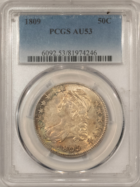 Early Halves 1809 CAPPED BUST HALF DOLLAR – PCGS AU-53, FRESH & PREMIUM QUALITY!