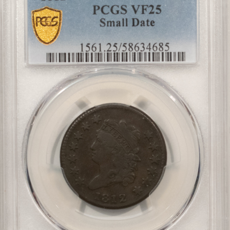 Classic Head Large Cents 1812 CLASSIC HEAD LARGE CENT, SMALL DATE – PCGS VF-25, VERY NICE QUALITY!