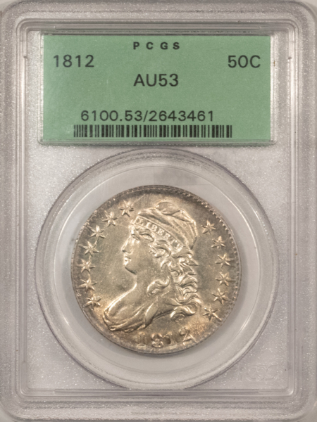 Early Halves 1812 CAPPED BUST HALF DOLLAR, O-106 R-3 – PCGS AU-53, OLD GREEN HOLDER!