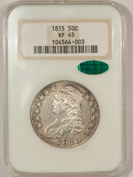 CAC Approved Coins 1815 CAPPED BUST HALF DOLLAR – NGC XF-45, FATTIE, PREMIUM QUALITY! SCARCE CAC!