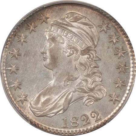 Early Halves 1822 CAPPED BUST HALF DOLLAR – PCGS AU-58, FRESH SATINY LUSTER, ATTRACTIVE & PQ!