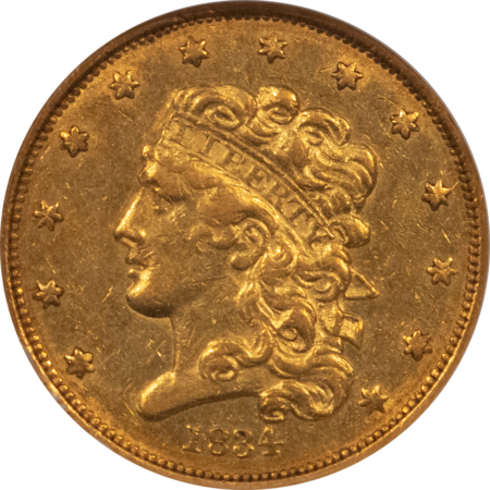 $5 1834 PLAIN 4 $5 CLASSIC HEAD GOLD HALF EAGLE – NGC AU-55, NICE COLOR!