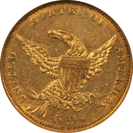 $5 1834 PLAIN 4 $5 CLASSIC HEAD GOLD HALF EAGLE – NGC AU-55, NICE COLOR!