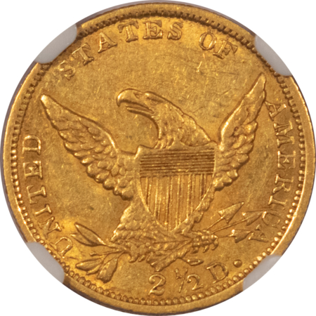 $2.50 1838 $2.50 LIBERTY GOLD QUARTER EAGLE – NGC AU-55, TOUGHER DATE!