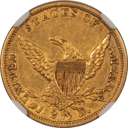 $2.50 1839-O $2.50 LIBERTY GOLD QUARTER EAGLE NGC AU-50 POPULAR 1ST YR O MINT, SCARCE!