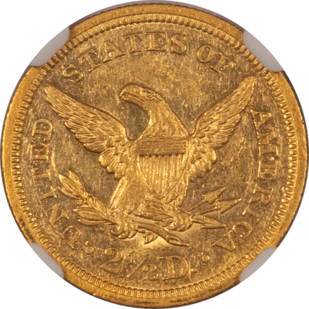 $2.50 1840 $2.50 LIBERTY GOLD QUARTER EAGLE NGC AU-58, 100 KNOWN! RARE, SEMI PROOFLIKE