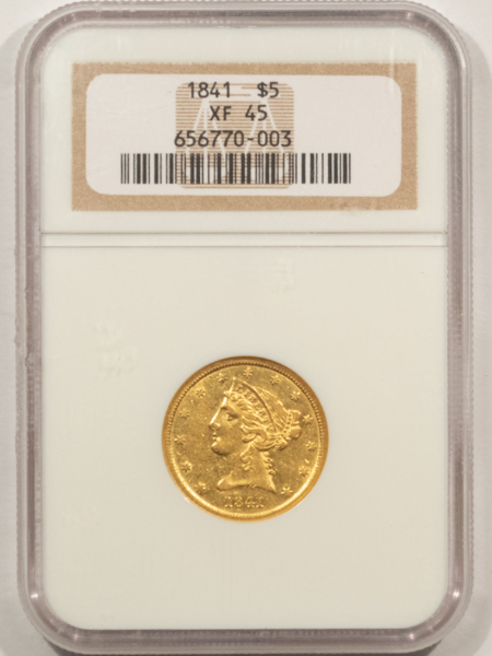$5 1841 $5 LIBERTY GOLD HALF EAGLE – NGC XF-45, SCARCE DATE!