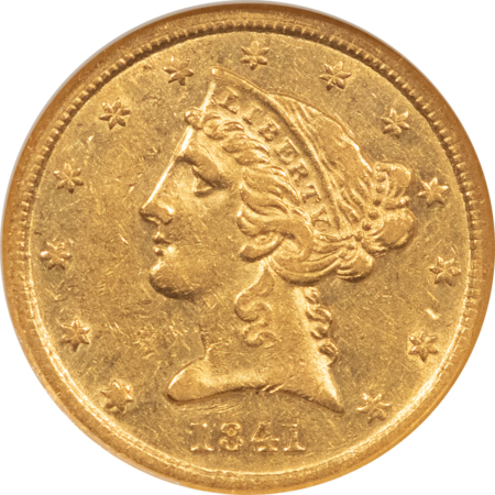 $5 1841 $5 LIBERTY GOLD HALF EAGLE – NGC XF-45, SCARCE DATE!