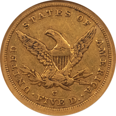 $5 1843-C $5 LIBERTY GOLD HALF EAGLE – NGC XF-40, WELL-STRUCK, PLEASING CHARLOTTE!