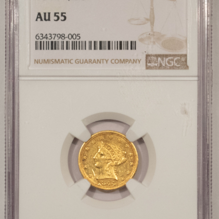 $2.50 1844 $2.50 LIBERTY GOLD QUARTER EAGLE – NGC AU-55, UNDER 100 KNOWN! VERY RARE!