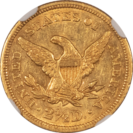 $2.50 1844 $2.50 LIBERTY GOLD QUARTER EAGLE – NGC AU-55, UNDER 100 KNOWN! VERY RARE!