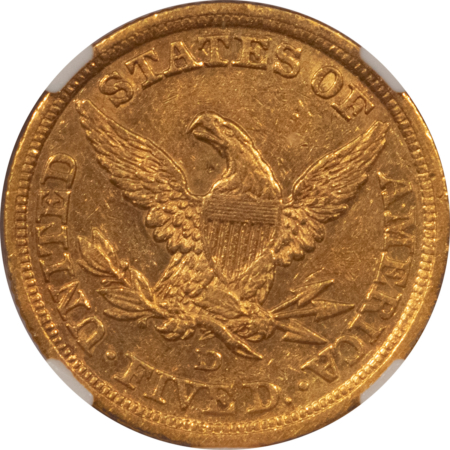 $5 1844-D $5 LIBERTY GOLD HALF EAGLE – NGC AU-55, TOUGH DAHLONEGA ISSUE!