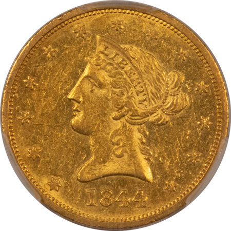$10 1844-O $10 LIBERTY GOLD EAGLE – PCGS AU-58, ATTRACTIVE COLOR! RARE!