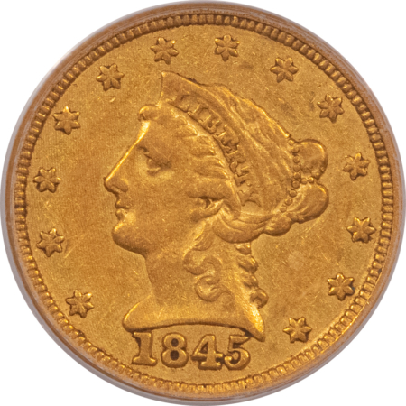 $2.50 1845 $2.50 LIBERTY GOLD QUARTER EAGLE – PCGS XF-40, SCARCE DATE!