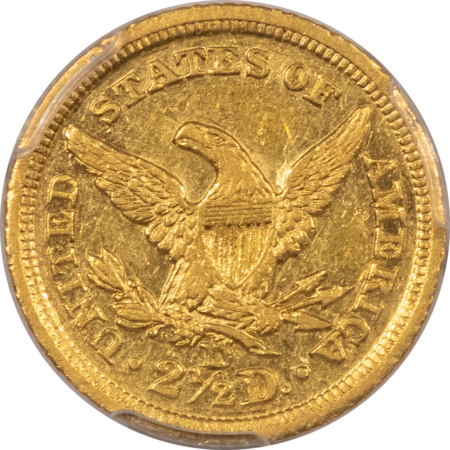 $2.50 1845-D $2.50 LIBERTY GOLD QUARTER EAGLE PCGS AU-50 GREAT QUALITY RARE DAHLONEGA!