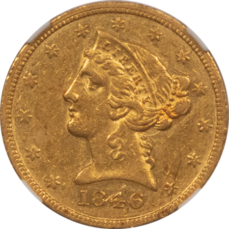 $5 1846 $5 LIBERTY GOLD HALF EAGLE SMALL DATE – NGC AU-55