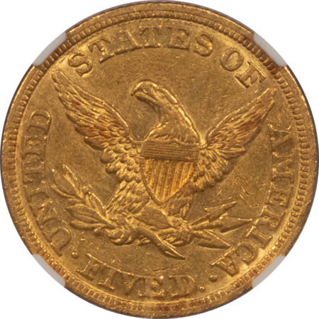 $5 1846 $5 LIBERTY GOLD HALF EAGLE SMALL DATE – NGC AU-55