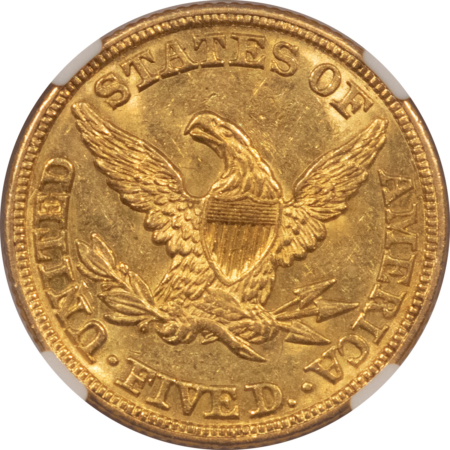 $5 1846 $5 LIBERTY GOLD HALF EAGLE LARGE DATE – NGC AU-58+, FRESH & FLASHY!