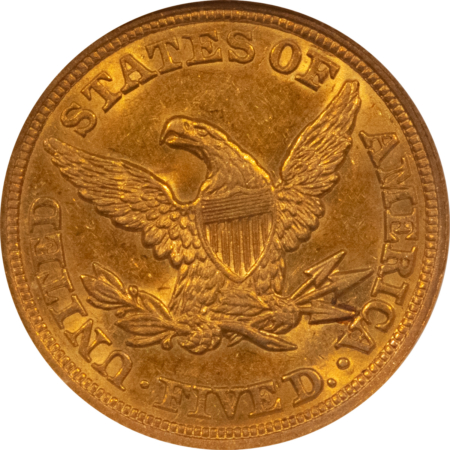$5 1847/7 $5 LIBERTY GOLD HALF EAGLE – NGC AU-58, PRETTY COLOR, POPULAR VARIETY!