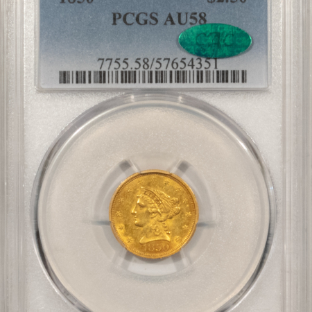 $2.50 1850 $2.50 LIBERTY GOLD QUARTER EAGLE PCGS AU-58 BETTER DATE! POP ONLY 15 @ CAC!