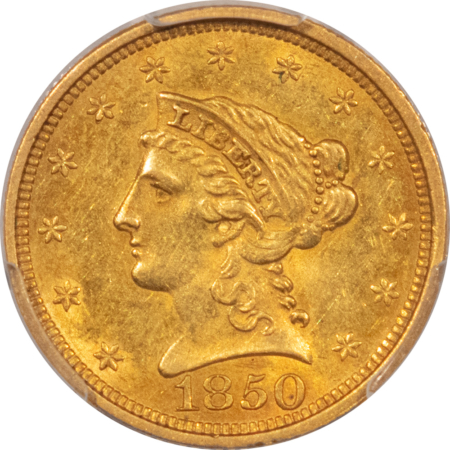 $2.50 1850 $2.50 LIBERTY GOLD QUARTER EAGLE PCGS AU-58 BETTER DATE! POP ONLY 15 @ CAC!
