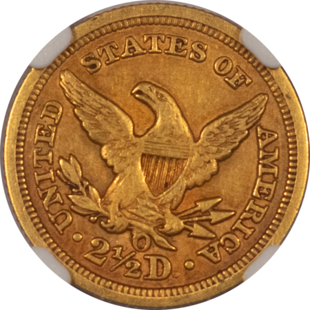 $2.50 1850-O $2.50 LIBERTY GOLD QUARTER EAGLE – NGC AU-53, NICE COLOR