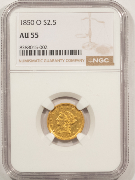 $2.50 1850-O $2.50 LIBERTY GOLD QUARTER EAGLE – NGC AU-55