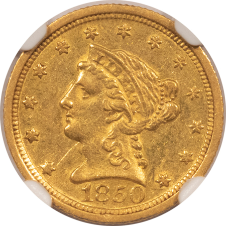 $2.50 1850-O $2.50 LIBERTY GOLD QUARTER EAGLE – NGC AU-55