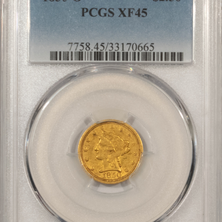 $2.50 1850-O $2.50 LIBERTY GOLD QUARTER EAGLE PCGS XF-45, REVERSE MINT MADE LAMINATION