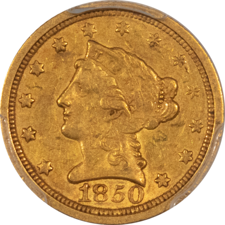 $2.50 1850-O $2.50 LIBERTY GOLD QUARTER EAGLE PCGS XF-45, REVERSE MINT MADE LAMINATION