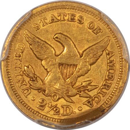 $2.50 1850-O $2.50 LIBERTY GOLD QUARTER EAGLE PCGS XF-45, REVERSE MINT MADE LAMINATION