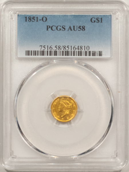 $1 1851-O $1 GOLD DOLLAR – PCGS AU-58