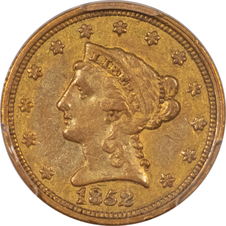 $2.50 1852-C $2.50 LIBERTY GOLD QUARTER EAGLE – PCGS XF-45, RARE DATE! WHOLESOME! PQ!
