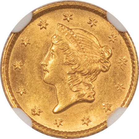 $1 1853 TYPE 1 $1 GOLD DOLLAR – NGC MS-63, NICE CHOICE